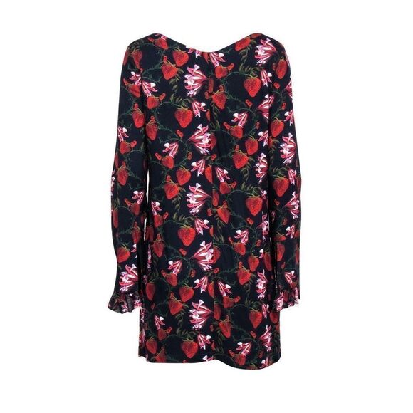 Mother Of Pearl - Navy Blue Strawberry Print Bell Sleeved MIDI Dress V-Neck Sz 6 - Picture 5 of 14